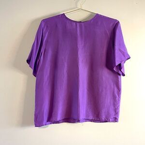 VTG Clio 100% Silk Purple Short Sleeve Blouse | SZ M